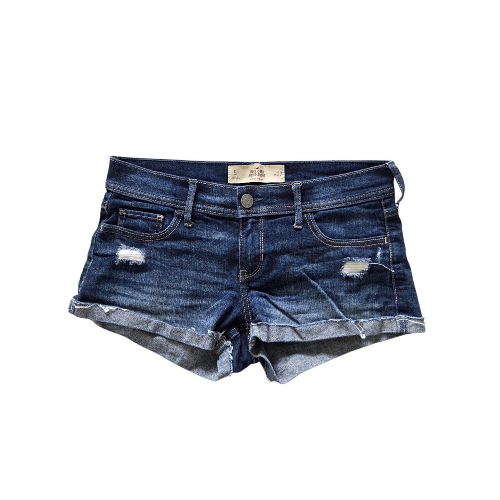 VTG Y2K Hollister Mini Low Rise Denim Shorts Sz 27 Cheeky Distressed 2000 Blue